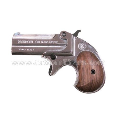 Pistola a Salve Derringer Silver 6 mm. Guanciole in Legno