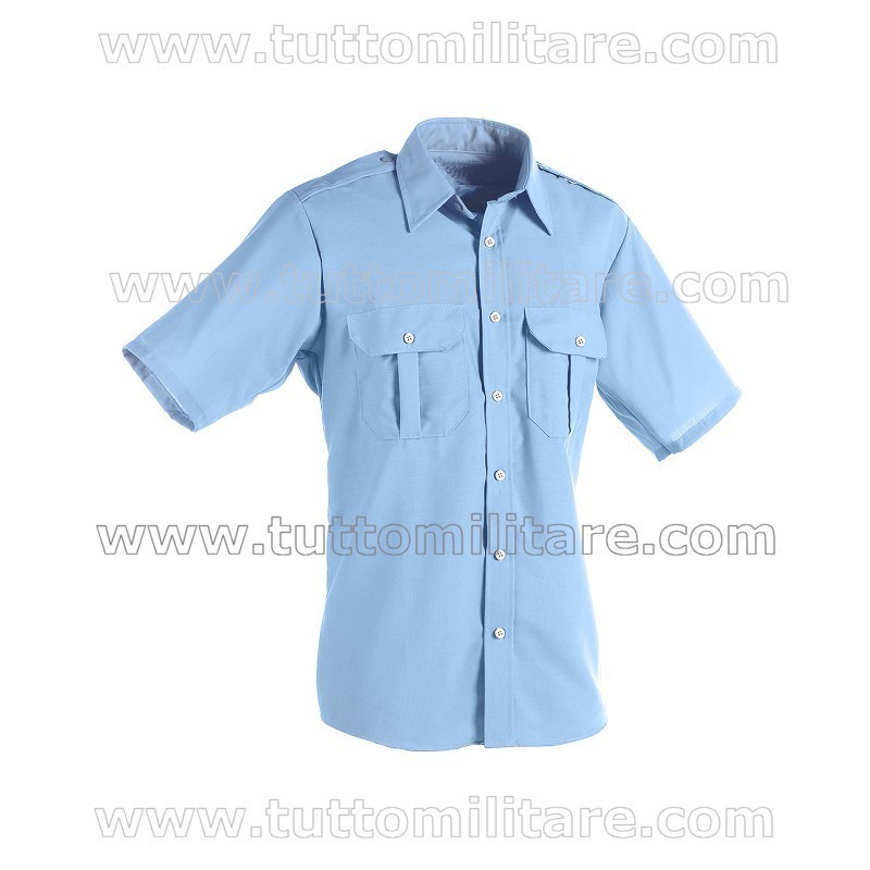 Camicia Militare Azzurra Manica Corta Controspalline