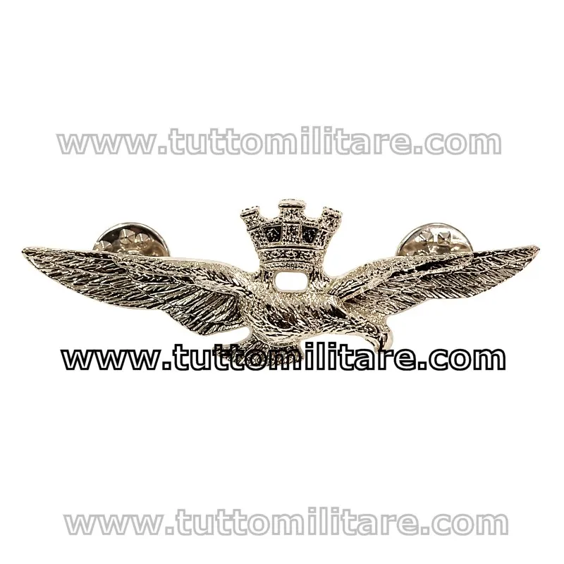 Aquila Turrita Avio in Metallo Argentato | Distintivo da Collezione