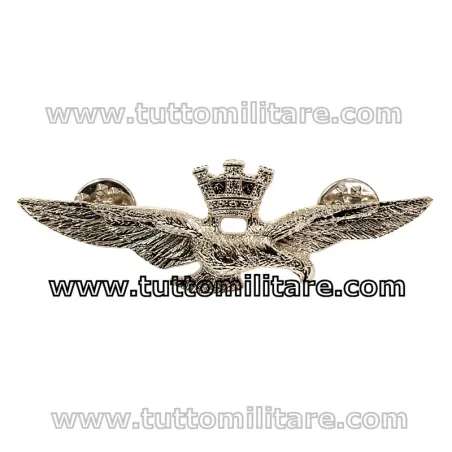 Aquila Turrita Avio in Metallo Argentato | Distintivo da Collezione