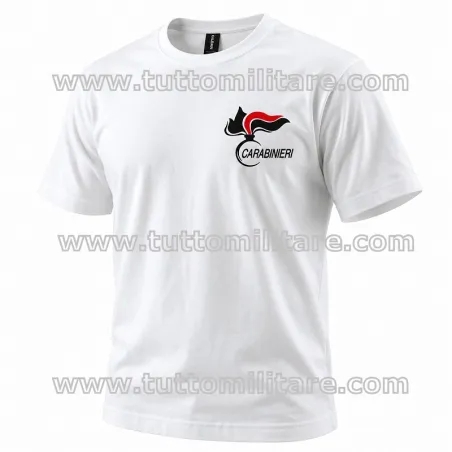 T-Shirt Carabinieri bianca con fiamma e scritta sul petto - Maglietta bianca Carabinieri a manica corta con logo